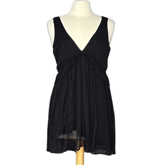 Free People Women Black SemiSheer Mini Sleeveless Babydoll Dress Flowy Boho S15 - Picture 2 of 11